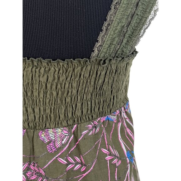 RARE VTG Free People Green Butterfly Mini Dress 10| Whimsigoth Boho Fairy Grunge - Picture 10 of 16